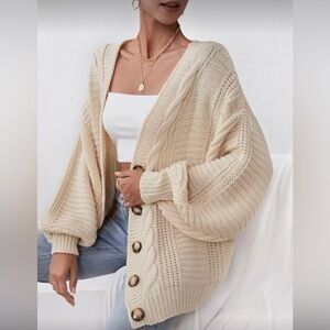SHEIN Cream Button-Up Cardigan